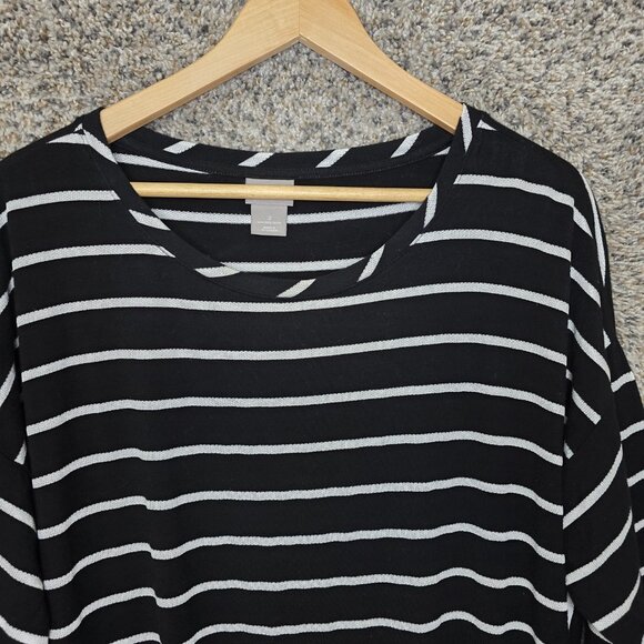 Chicos Top Womens 2 US Large Black‎ Striped Knit Scoop Neck Tee Casual Ladies - Picture 4 of 7